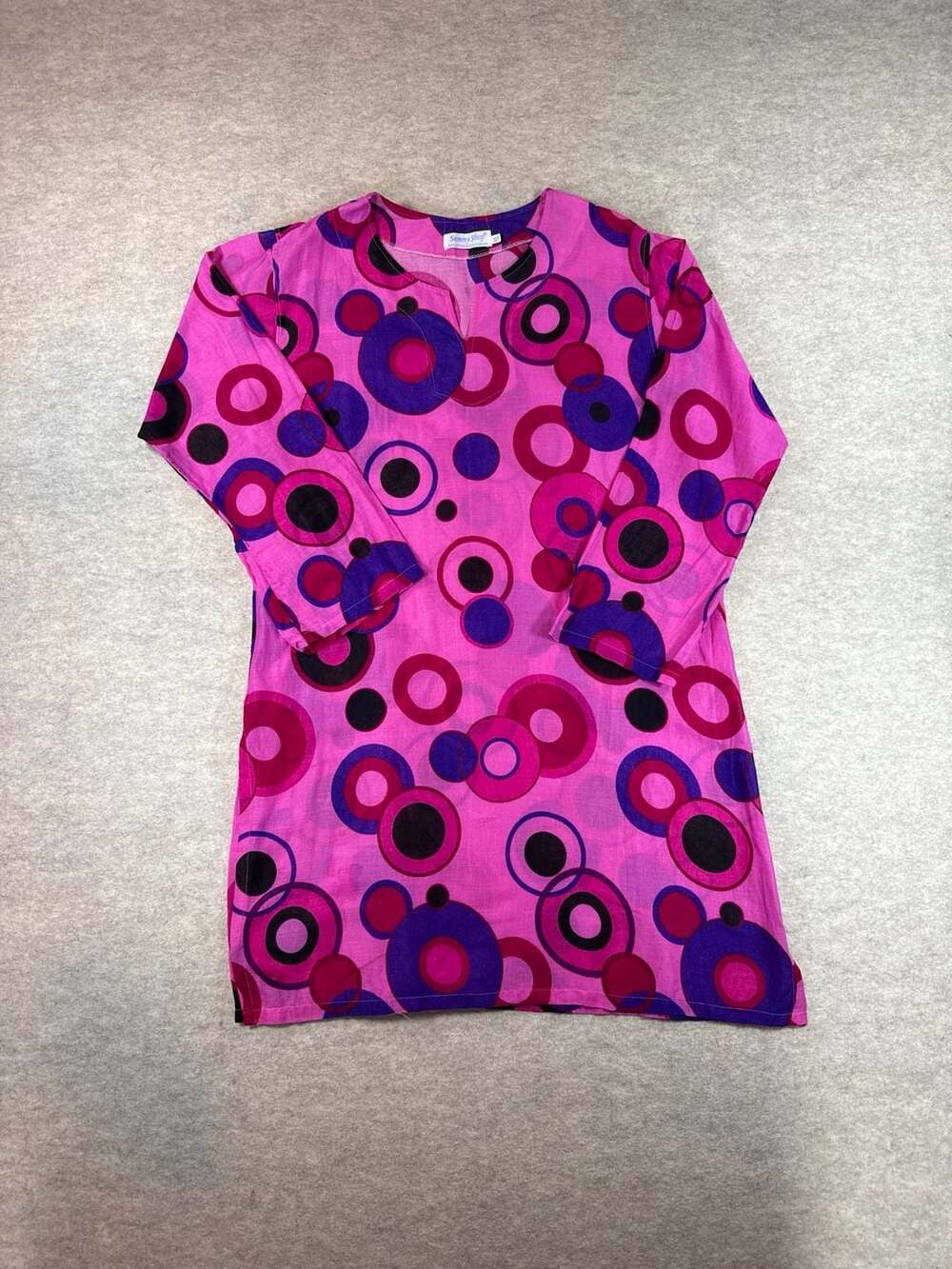 Sammy Shop Pink Purple Geometric Circle Print Cotton Long Sleeve Tunic XL